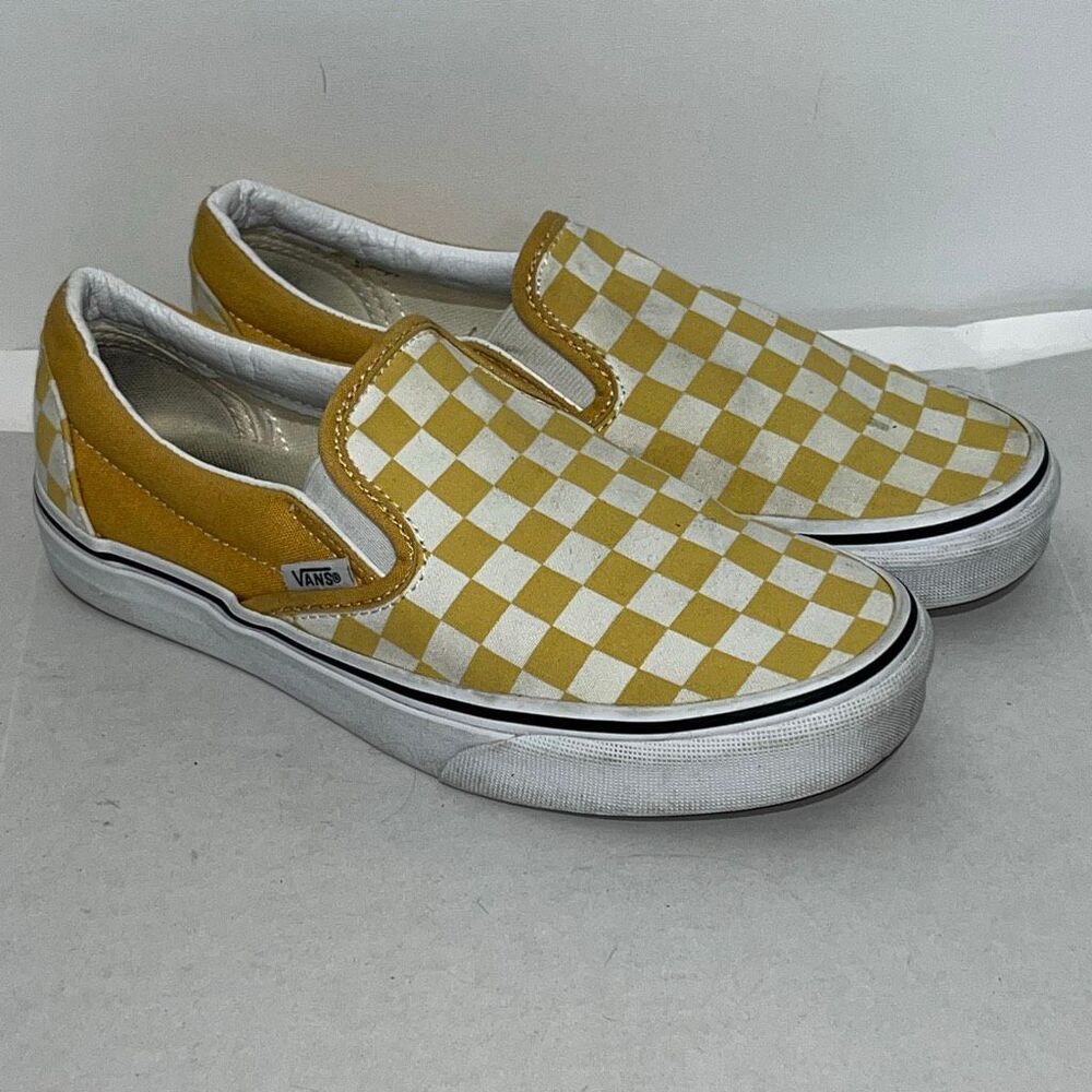 Vans Classic Checkerboard Slip On Ochre Yellow White‎ Sneakers Womens 7.5 Mens 6